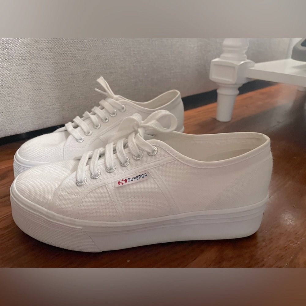 Superga White Platform Shoes - Size 39 Euro, 8.5 US Women’s